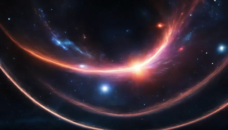 Create a stunning and scientifically accurate representation of a black hole in the vastness of space. The image should showcase the intense gravitational forces bending light around the event horizon, creating a mesmerizing and ominous celestial scene. Ca...