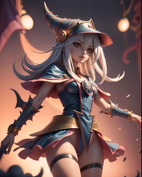 Dark magician girl as a scary legendary demon in the burning hell realm with an army of demons