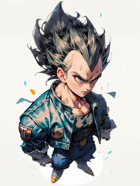 1man, solo, (masterpiece), best quality, ultra-detailed, Vegeta from Dragon Ball Z, Retro style, full body. fashion cloth, jean jacket, fancy, portrait
