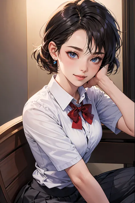 (8k, RAW photo, best quality, masterpiece:1.2), (realistic, photo-realistic:1.37), ultra-detailed,
1 girl,cute, solo,beautiful detailed sky,detailed cafe,night,sitting,dating,(nose blush),(smile:1.1),(closed mouth),large breasts, seductive smile, large apa...