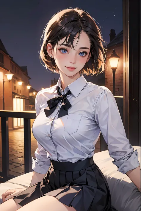 (8k, RAW photo, best quality, masterpiece:1.2), (realistic, photo-realistic:1.37), ultra-detailed,
1 girl,cute, solo,beautiful detailed sky,detailed cafe,night,sitting,dating,(nose blush),(smile:1.1),(closed mouth),large breasts, seductive smile, large apa...