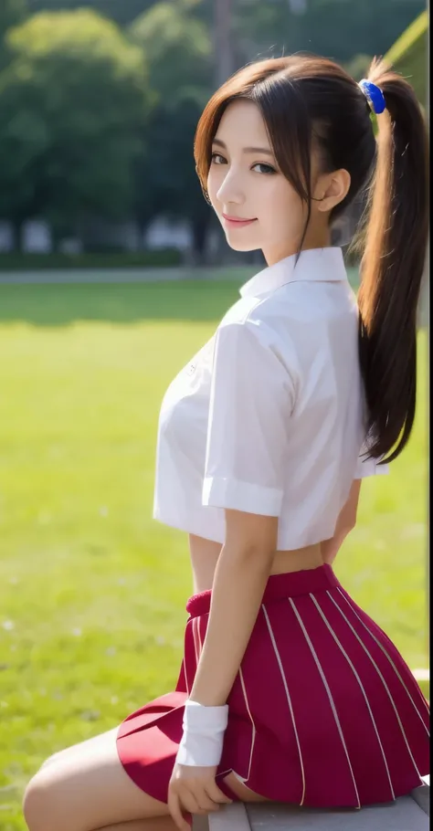 Pants visible from skirt, (japanese cheerleader:1.3), Close-up,  photograph, big breasts, (12 years old), young face, cute face, RAWphotograph, highest quality, High resolution, (table top), (photographrealistic:1.37), Professional photographgraphy, sharp ...