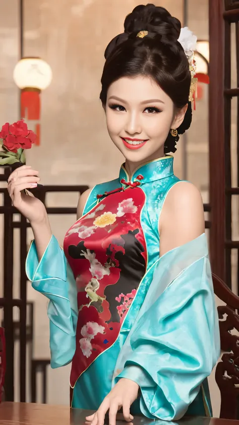 a mature actress, long hair,gravure printing, bright environment, (((sharpen))), Surrealism, {{{on the table}}}, {{{best quality}}}, {{super detailed}}, {{extremely delicate and beautiful}}, Eyes are moist, Very detailed, ((natural skin color)), fancy make...