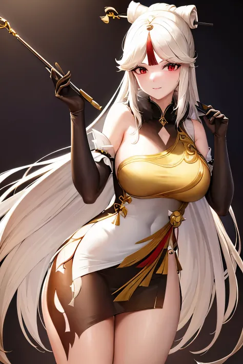 best quality, masterpiece, highres, solo, {ningguang_genshin:1.15}, hair_ornament, long_hair, bangs, white_hair, red_eyes, parte...