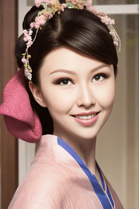 1 18-year-old female fashion model [[[[close up]]]], [[[[]]]], [[[[neck]]]], [[[[Shoulder]]]], perfect eyes, perfect iris，perfect lips，perfect teeth，perfect skin，White skin，Soft headlight，High density imaging review，girl，((Pink ancient Chinese costume))，((...