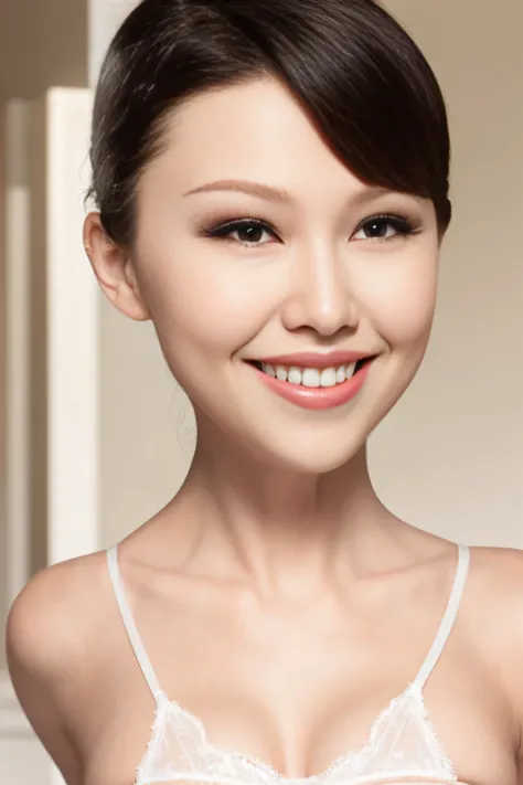 nice images,clear focus,perfect eyes,bright red lips,long hair,Home,Look head-on,full pose,wonderful faces..,very beautiful。,(((White hollow sexy underwear))),plump breasts,,,naked,extra focus,Radiant face,((Excited and satisfied smile)),facial details,8K ...