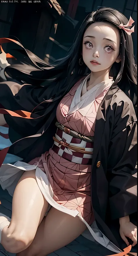 (*K) HD, highest quality, WorKs of masters, High resolution, spread legs、show white panties,1 girl, nezuKo Kamada, ((nezuKo of demon slayer)) super beautiful face, Super beautiful eyes, Super beautiful hair,trendy outfit,magazine cover,sexy and attractive,...