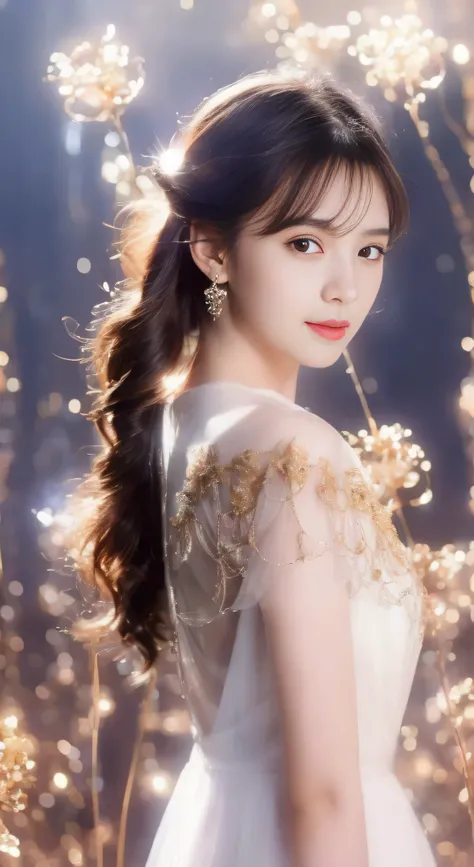 castle in the distance、face is in front、look at the camera、profile、8K、real photos、ultra high resolution, master parts, highest quality, ticker , cinematic images,nice girl、Ann、16 only、Annグロサクソン、double eyelid、droopy eyes、very big eyes、eyes are purple、dark e...