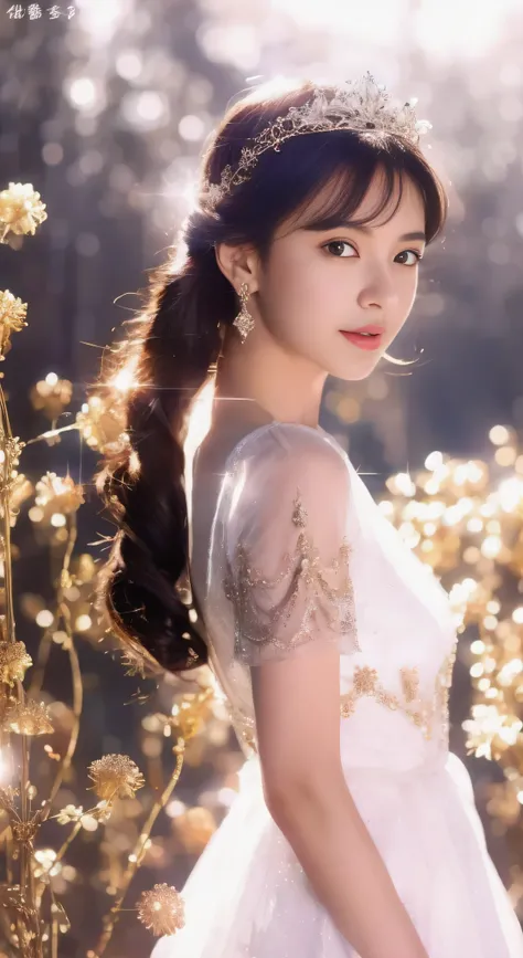 castle in the distance、face is in front、look at the camera、profile、8K、real photos、ultra high resolution, master parts, highest quality, ticker , cinematic images,nice girl、Ann、16 only、Annグロサクソン、double eyelid、droopy eyes、very big eyes、eyes are purple、dark e...