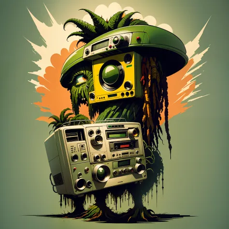 a ((((([rasta monster])))))), ( full body shot) holding a boombox, ghetto blaster, big ghetto blaster, tape deck, lofi hip hop, ...