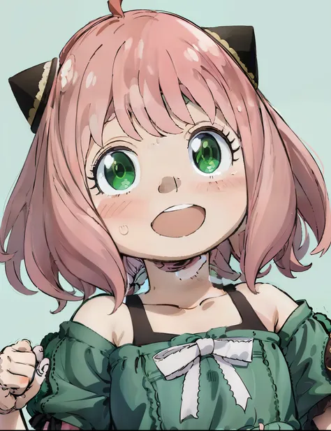 an anime girl with pink hair and green eyes with a surprised expression on her face and a black cat hat, (1girl:0.992), (:d:0.58...