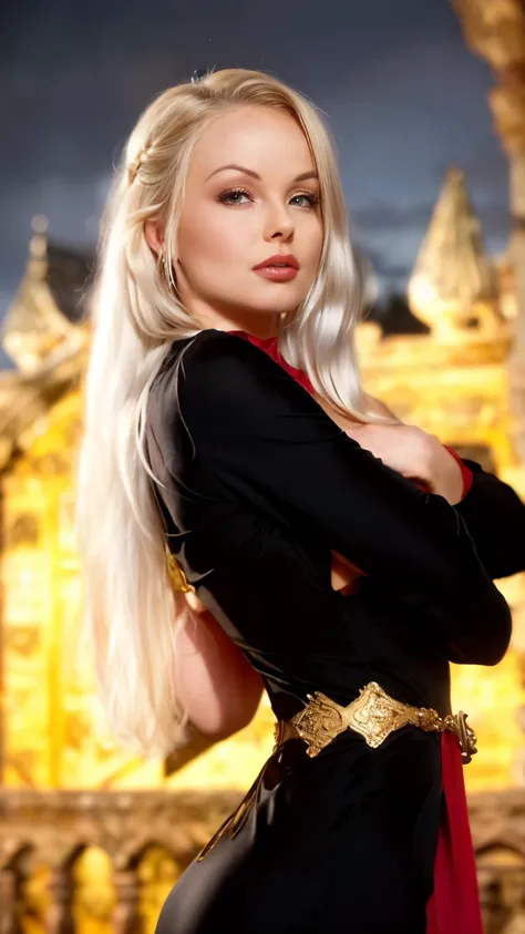 hyper-realistic. Selfie Photo. that employs the shallow depth of field technique to highlight a nordic girl at night setting, (((under the moonlight))). Sylvia Saint face, (((long silver golden hair, loose hair, hot slender body))). Game of thrones theme ...