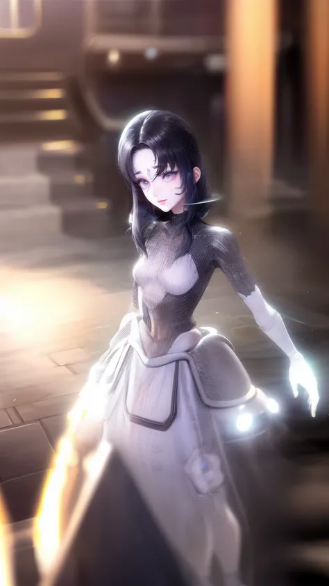 full body view, 4k, master piece, estilo anime, uma garota gentil, com sardas, cabelo longo prata, fundo branco, fundo simples, esquentar, cabelo muito comprido, ethereal appearance, olhos grandes e expressivos, expression of calm and understanding,eyebrow...