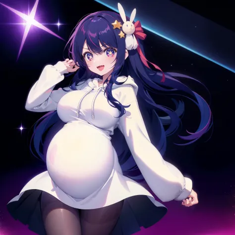 ((Masterpiece, Best Quality)),
stand in center of screen,(from head to shin),
1girl, Ai Hoshino,shiny skin,
(Hoodie),Open white coat,
(impossible clothes,silhouette),
(Stars in the Eyes,sparkle in the eyes,
clear eyes, beautiful six-pointed star eyes),
((c...