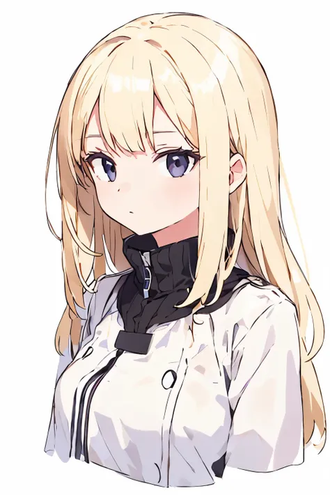 very detailed, white background, woman1name, alone, Dark eyes,Describe the whole body,blonde,
