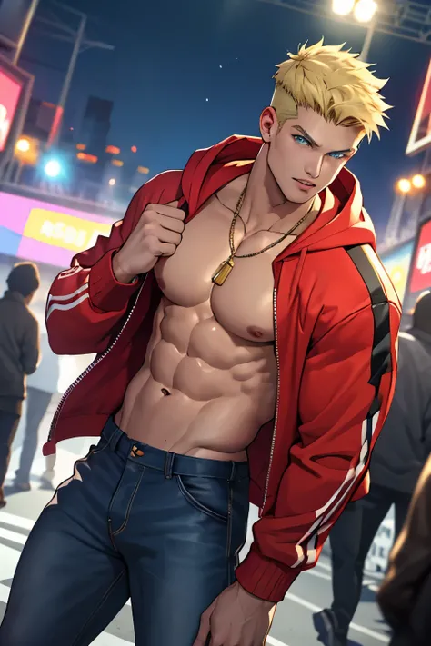 Full HD,Masterpice,4K,รายละเอียดชัดเจน,Street fighter 6,Ed,หน้าหล่อ,ผิวขาว,Blond Hair,perfect Body,male body,strong muscles,six pack,abs,Blue Eyes,white Skin,กางเกงยีน,คอบกางเกงในสีดำ,Black Boots,Skinny Jeans,ผ้าพันมือสีน้ำตาล,handsome,Long sleeve hoodie,D...