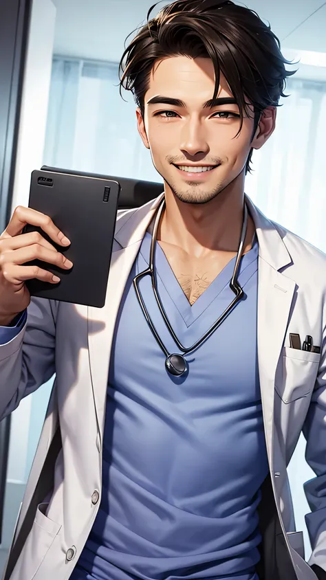 A close of a smiling masculine doctor 