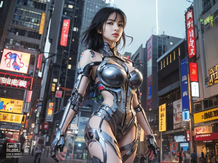 highest quality、masterpiece、ultra high resolution、(Photoreal:1.4)、RAW photo、1 girl、black hair、glowing skin、1 Mechanical Girl、((Super realistic details))、global illumination、Shadow、octane rendering、8K、super sharp、big breasts、The bare skin of the cleavage is...