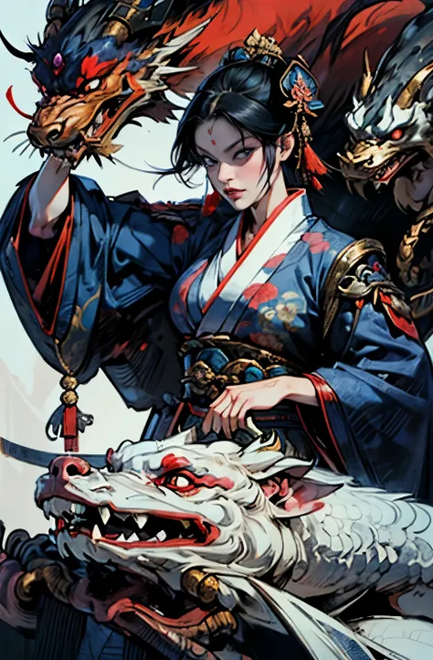 Muromachi Emaki, Japanese painting style, The capital of Kyoto, 魑enchantment, mysterious, beautiful demon painting, Demon woman with a Japanese sword, Demon woman with a Japanese sword, strong female samurai, A skilled swordsman, female bodyguard, ２book co...