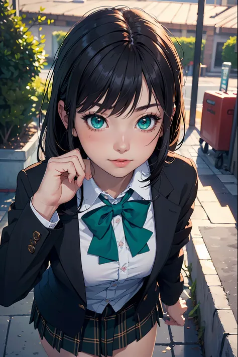 ((masterpiece, best quality, highres, UHD, perfect pixel, depth of field, 4k, RTX, HDR))), 1girl, single, solo, beautiful anime girl, beautiful artstyle, anime character, ((long hair, bangs, brown hair, curly hair:0.5)), ((green eyes:1.4, rounded eyes, bea...