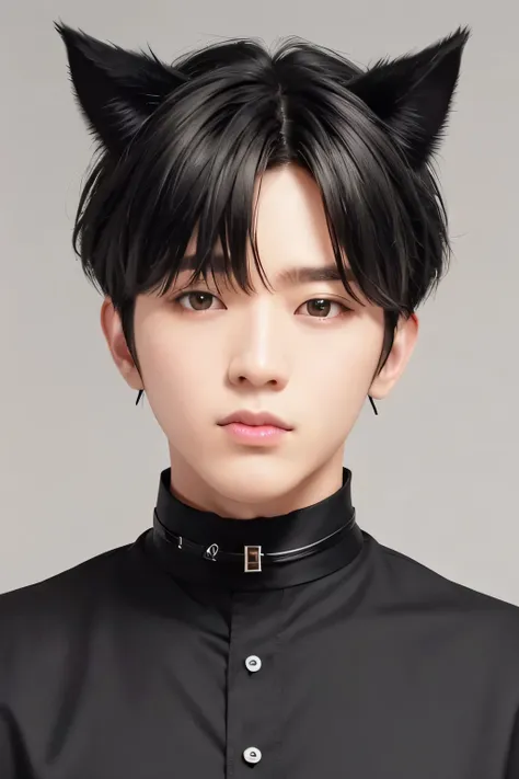 1 person、high quality，masterpiece，8k, (close up side head shot)　、((jet black hair))、choker、、、((dog ears))