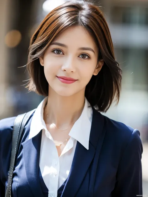 highest quality, realistically, super detailed, High resolution, solid color background，8k wallpaper, 1 beautiful woman,short and fine hair,  Please wear a flight attendant suit, lock focus, beautiful eyes, delicate hair, 细致realistically的皮肤纹理, smile, close...