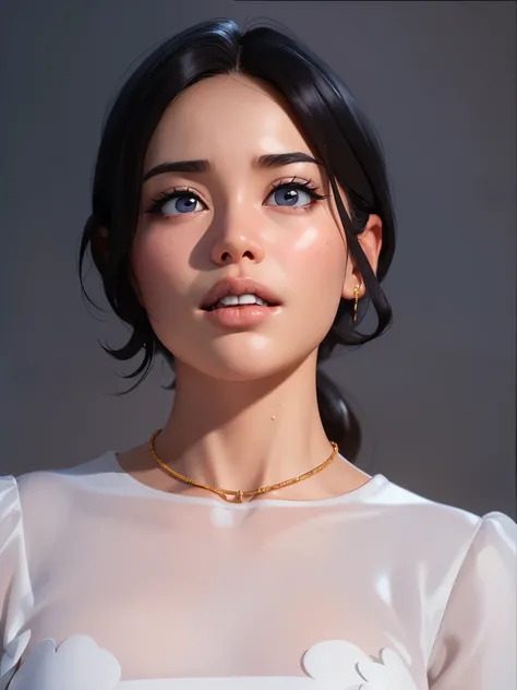 a close up of a woman wearing a white top and a gold necklace, katherine lam, gemma chen, nivanh chanthara, mai anh tran, song hye - kyo, a young asian woman, jamie chung, female actress from korea, natasha tan maciej kuciara, kiko mizuhara, inspired by Ru...