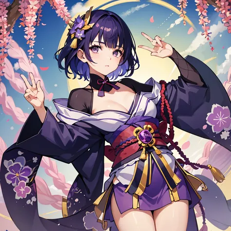 Makoto, , hair like purple mixed with black , a 4 years old   , cute, perfect face, wear a pink kimono, short hair, wide eyes, cute kimono, 