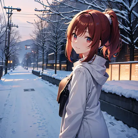 In a city covered in snow,Anime girl wearing a long white fur coat, Anime drawn by Yumei, pixiv contest winner, realism, 4k anime wallpaper, anime wallpaper 4k, anime wallpaper 4k, 4k manga wallpaper, anime art wallpaper 4k, anime art wallpaper 4k, anime s...