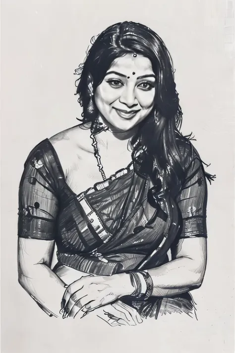 portrait pencil drawing of mallu woman sitting in achair, charcoal artwork, pencil artwork, pencil sketch