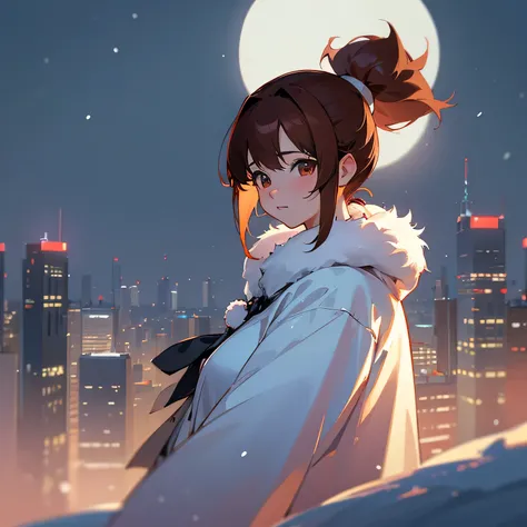 ((Snowy night city)),Anime girl in a long white fur coat, Anime drawn by Yumei, pixiv contest winner, realism, 4k anime wallpaper, anime wallpaper 4k, anime wallpaper 4k, 4k manga wallpaper, anime art wallpaper 4k, anime art wallpaper 4k, anime style 4k, a...