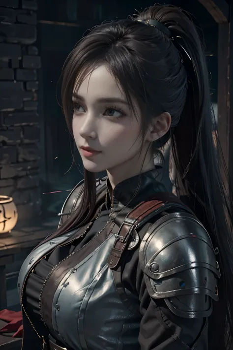 Game art，The best picture quality，Highest resolution，8K，(A bust photograph)，(Portrait)，(Head close-up:1.5)，(Rule of thirds)，Unreal Engine 5 rendering works， (The Girl of the Future)，(Female Warrior)， 
20岁少女，((Hunter))，An eye rich in detail，(Big breasts)，优雅...