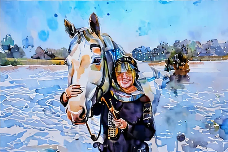 winter landscape, painting of a girl and a horse, ((watercolor painting)) by olga boznańska, tumblr, fantasy art, great art, bea...