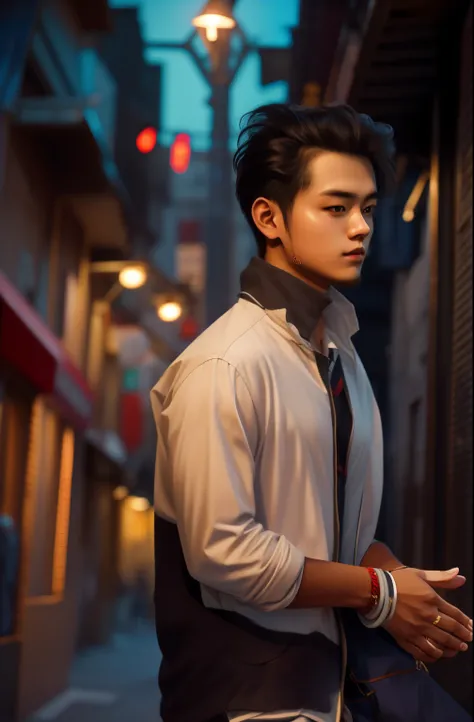 RAW photo, a portrait photo of 21 y.o man in casual clothes, night, city street, (high detailed skin:1.2), 8k uhd, dslr, soft lighting, high quality, film grain, Fujifilm XT3