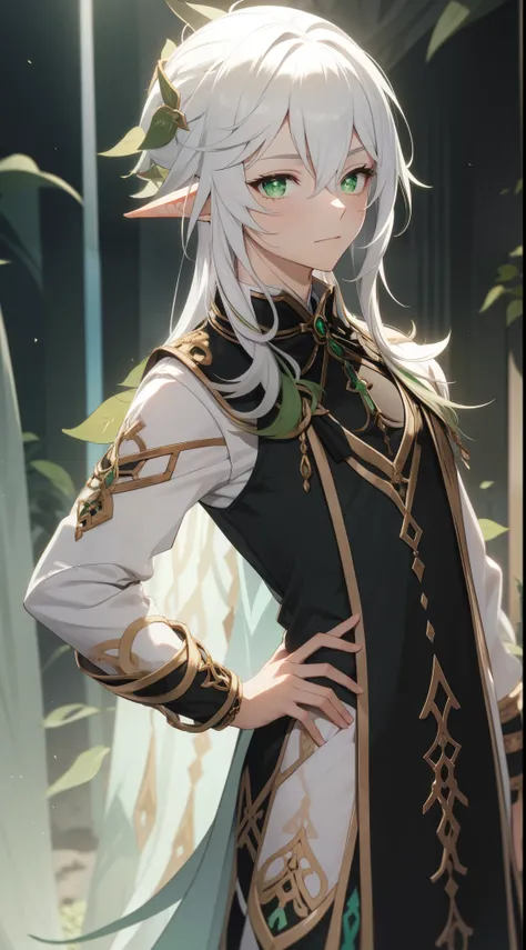 male nashida, geshin impact, elf neshida, white hair male, round ear, ear neshida geshin impact