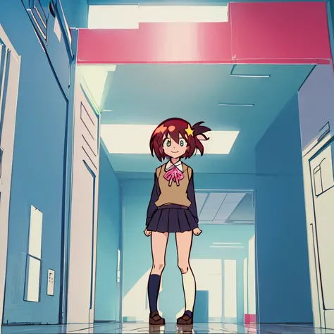 (((picture perfect))), 1girl, solo, luluco, school uniform, looking at viewer, smile