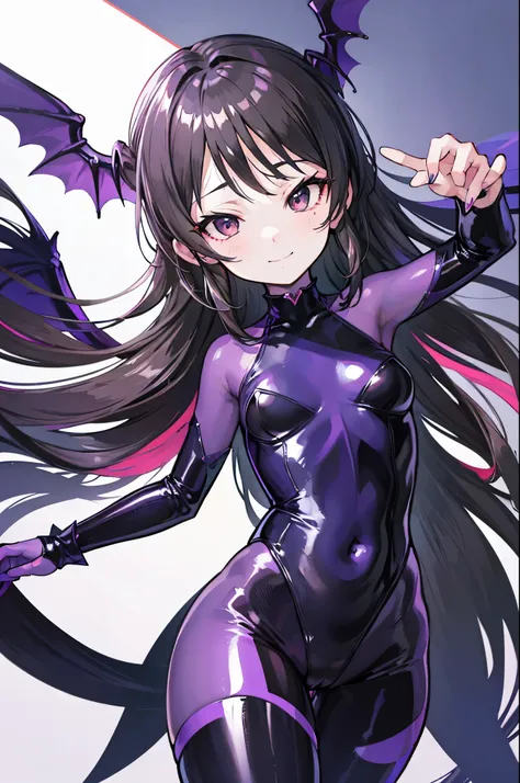 Carefully draw the face　High-quality faces in anime style　super shiny skin　Obscene lines　black leotard　Purple pantyhose　succubus　lure　smile　back view