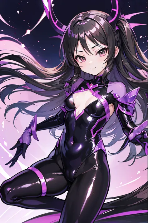 Carefully draw the face　High-quality faces in anime style　super shiny skin　Obscene lines　black leotard　Purple pantyhose　succubus　lure　smile　back view