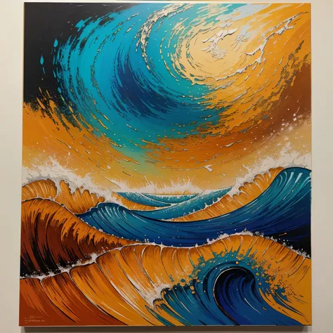 Created a painting board with several psychedelic colors, separate waves of colors, des bulles de couleurs, annee 70, orange blanc brun