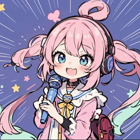 Cartoon girl with headphones and microphone in hand, Luan cute Vtuber, IG studio anime style, pin to anime, shikamimi, cute core, sakimimichan, anime atmosphere, sing for you, anime moe art style, Cute Chibi, cute cute girl, Belle Delphine, Cute girl anime...