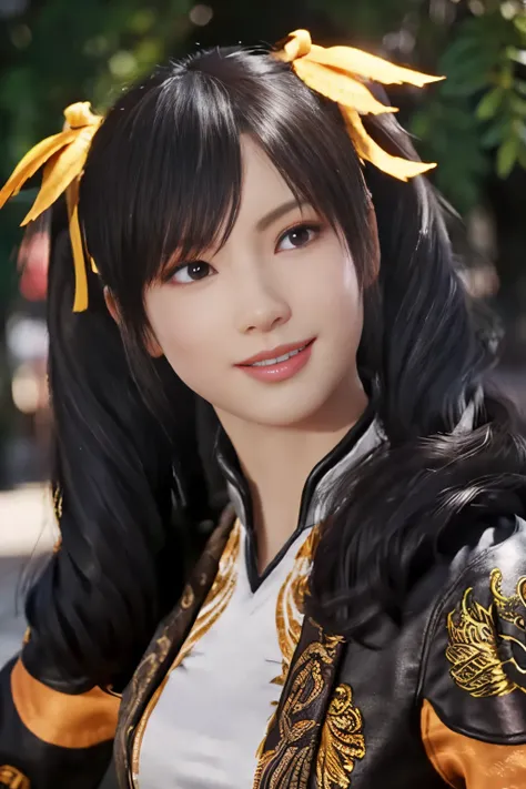 tekken xiaoyu,masterpiece、1 kawaii girl、17-year-old high school student、smile,fine eyes、puffy eyes、bright outdoor,bright downtow...