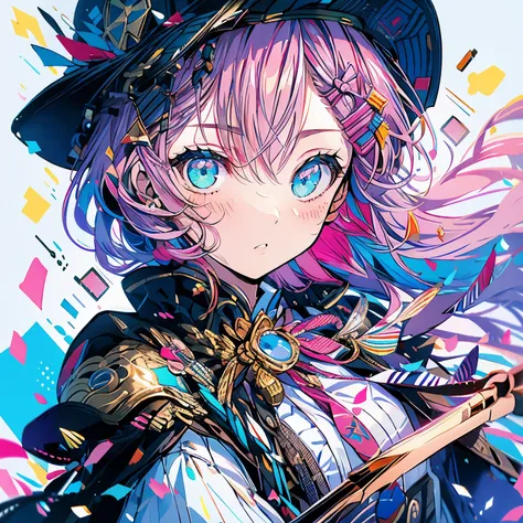 highest quality、masterpiece、anime girl、Brass band club、((violin))、serious face、Upper body、pink hair、beret