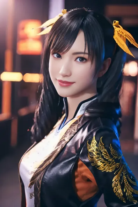 tekken xiaoyu,masterpiece、1 kawaii girl、17-year-old high school student、smile,fine eyes、puffy eyes、bright outdoor,bright downtow...