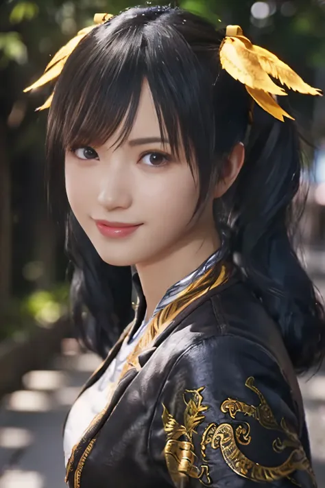 tekken xiaoyu,masterpiece、1 kawaii girl、17-year-old high school student、smile,fine eyes、puffy eyes、bright outdoor,bright downtow...