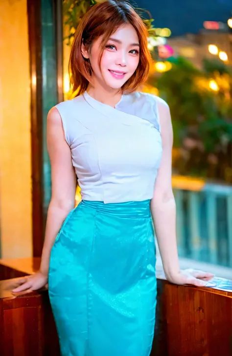 (64K, UHD, top quality, masterpiece: 1.2), (realistic, photorealistic: 1.37), super detailed, pretty Burmese girl 1 person, (slim face), (slim body), (brown hair), (short cut), cheeks slightly blushing, (44 years old), 38 years old, solo, beautiful detaile...