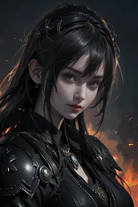 Game art，The best picture quality，Highest resolution，8K，(A bust photograph)，(Portrait)，(Head close-up:1.5)，(Rule of thirds)，Unreal Engine 5 rendering works， (The Girl of the Future)，(Female Warrior)， 
20岁少女，((Hunter))，An eye rich in detail，(Big breasts)，优雅...