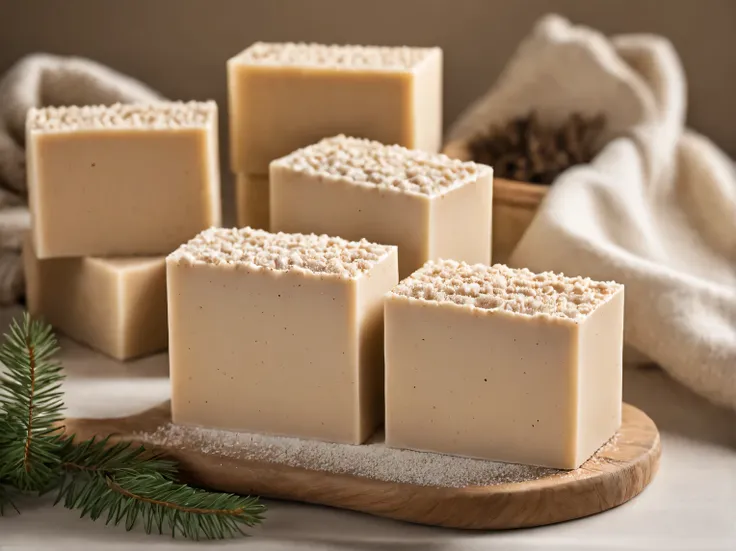 product photo of craft porous soufflé soap, rectangular parts, the porous structure of the soap is visible, the structure of the...