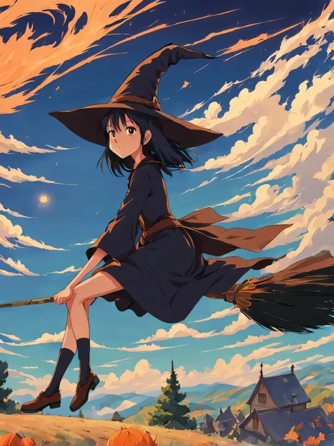 (masterpiece, highest quality:1.2), 1 girl, alone,flying witch