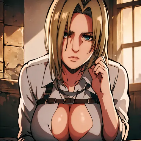 annie leonhart, a character from attack on titan, is the main focus of the artwork. her eyes are beautifully detailed, and her l...