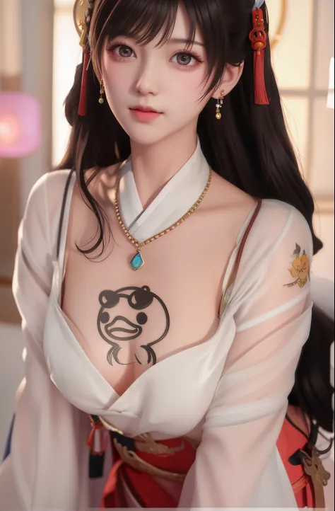 Close-up of woman without a duck on her chest, cgstation trends, Popular topics on cgstation, kanliu666, Taiwanese girl with tattoos, Her, reddit memes, Inspired by Du Qiong, sakimicchan, Inspired by Leng Mei, Ruan cute vtuber, Tifa, telegram stickers